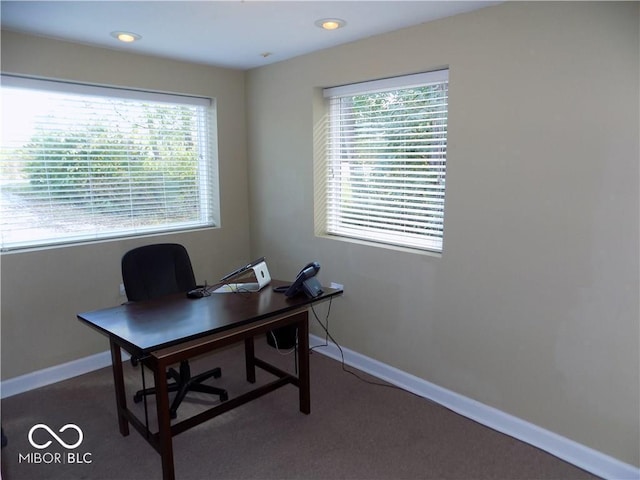 view of carpeted office space