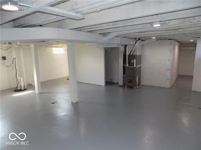 basement featuring heating unit