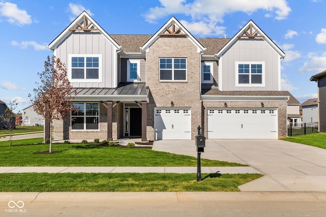 craftsman-style home with a front yard and a garage