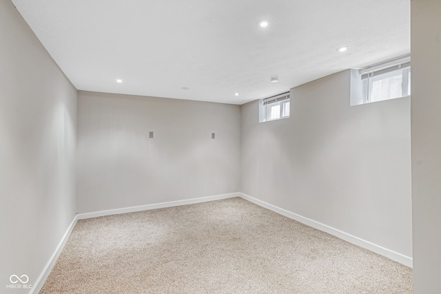 basement with carpet flooring