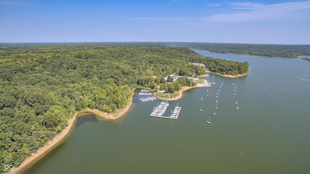 7587 Shady Side Dr, Bloomington, IN 47401 - bird's eye view featuring a water view and a wooded view