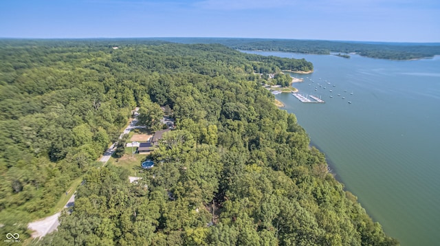 7587 Shady Side Dr, Bloomington, IN 47401 - birds eye view of property featuring a water view and a view of trees