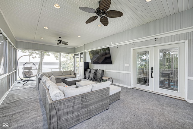 7587 Shady Side Dr, Bloomington, IN 47401 - sunroom with outdoor lounge area and a ceiling fan