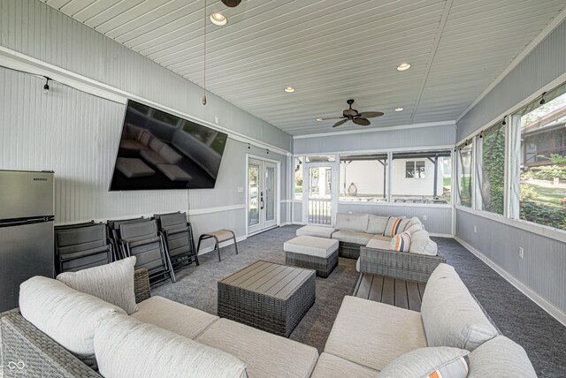 7587 Shady Side Dr, Bloomington, IN 47401 - exterior space featuring a healthy amount of sunlight, recessed lighting, carpet flooring, and a ceiling fan