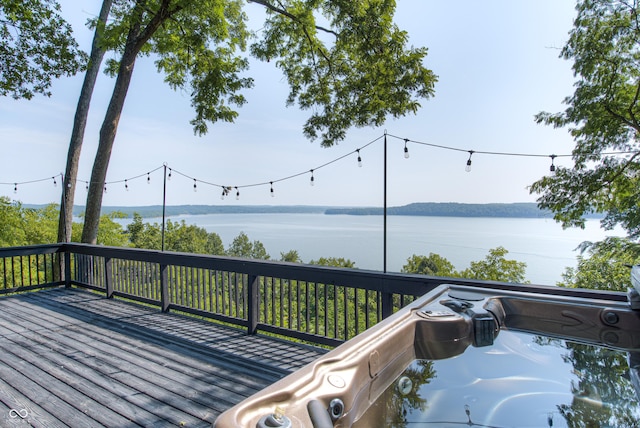 7587 Shady Side Dr, Bloomington, IN 47401 - wooden deck featuring a water view