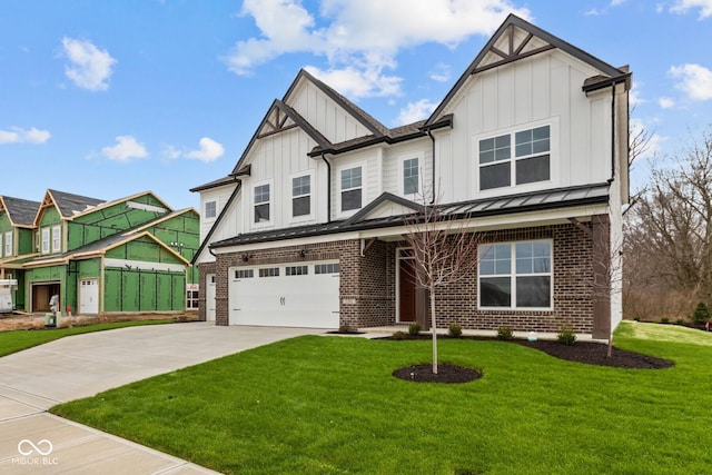 view of front of home featuring a garage and a front lawn