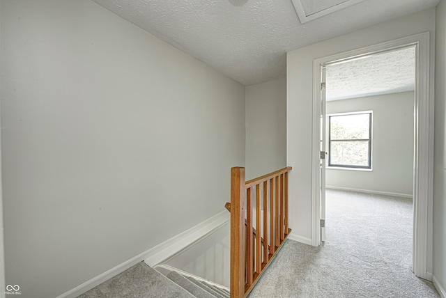 hallway featuring a textured ceiling and carpet floors