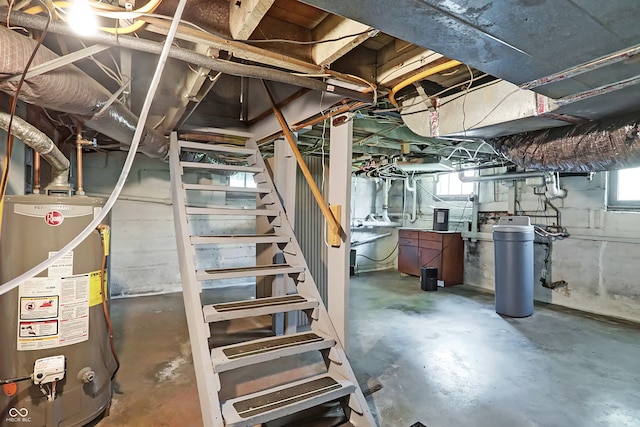 basement featuring gas water heater