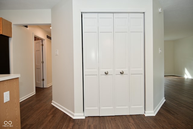 hall featuring dark wood-type flooring