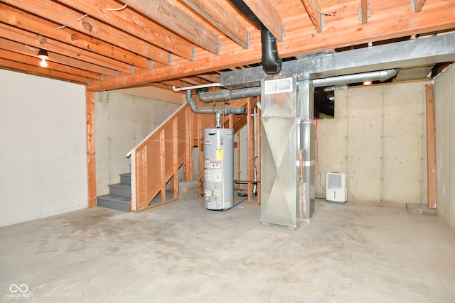 basement featuring water heater