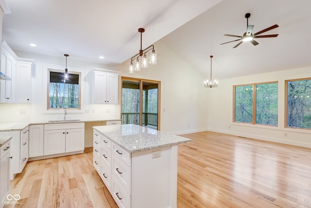 kitchen with a healthy amount of sunlight, light wood finished floors, and a sink