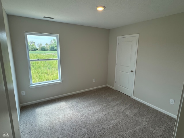 carpeted spare room with a textured ceiling