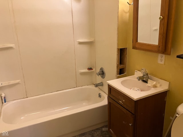 full bathroom featuring vanity, toilet, and  shower combination