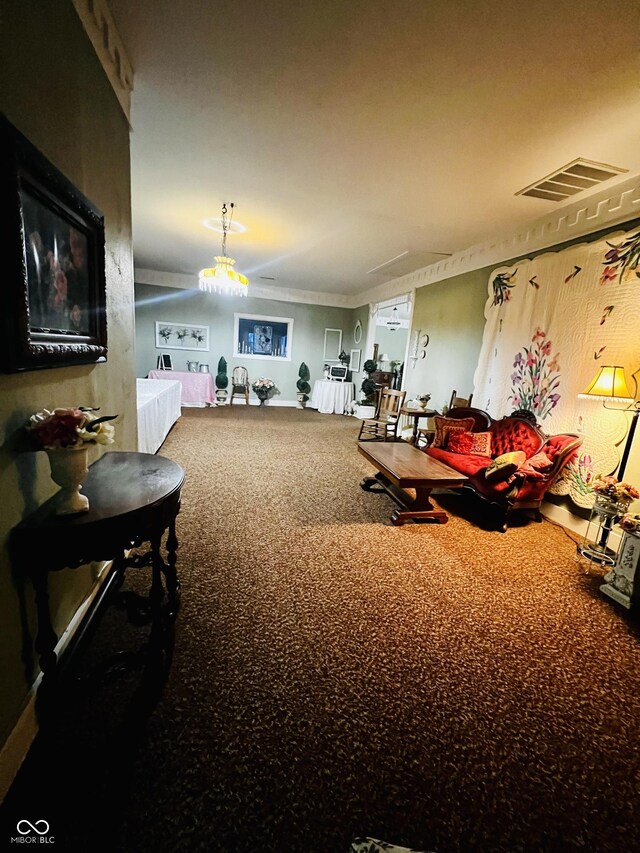 interior space with carpet flooring and visible vents