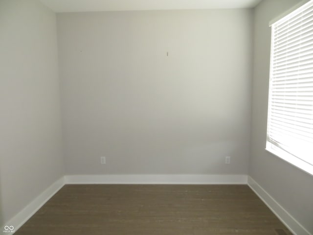 unfurnished room featuring a wealth of natural light and dark hardwood / wood-style flooring