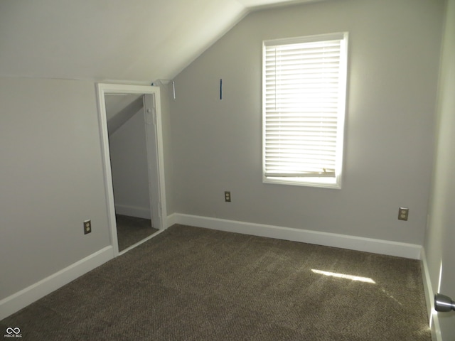 bonus room with lofted ceiling, carpet flooring, and a healthy amount of sunlight