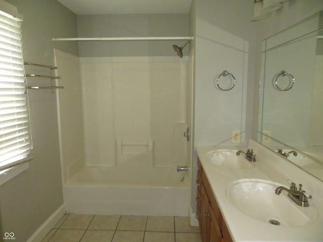 bathroom featuring vanity, tile patterned floors, and bathing tub / shower combination