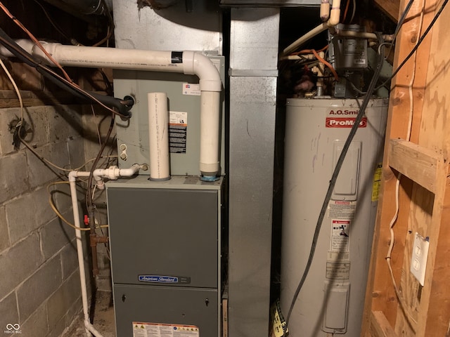 utility room with water heater