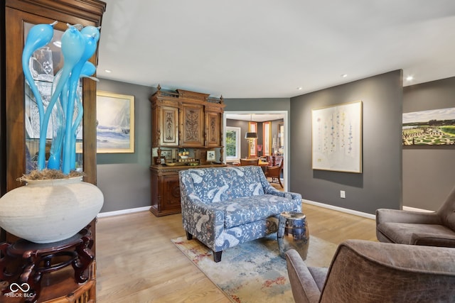 living room with light hardwood / wood-style flooring