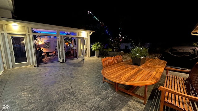 view of patio at night