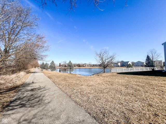 view of yard with a water view