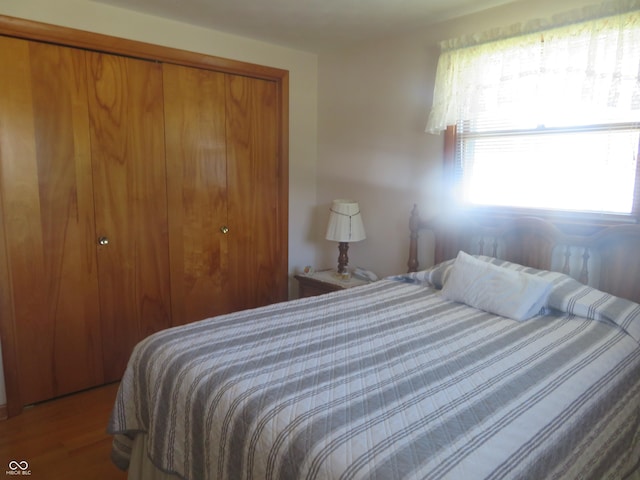 bedroom with a closet and wood finished floors