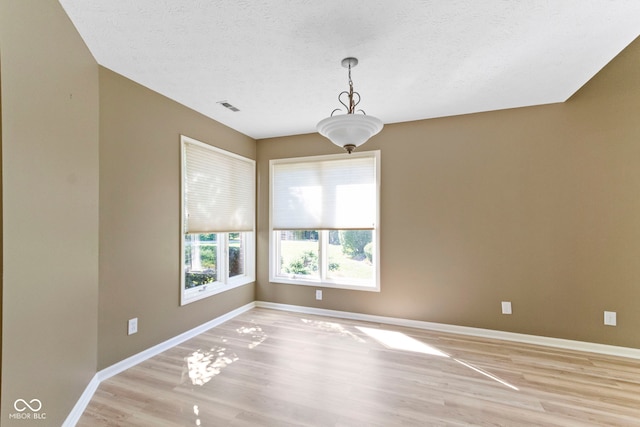 empty room featuring a textured ceiling and light hardwood / wood-style flooring