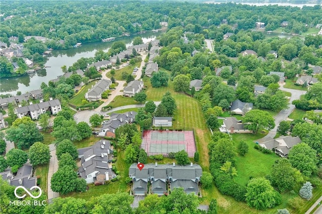 drone / aerial view featuring a water view