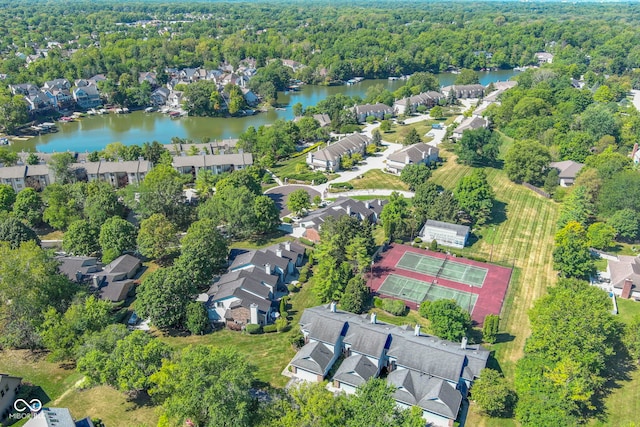 bird's eye view featuring a water view