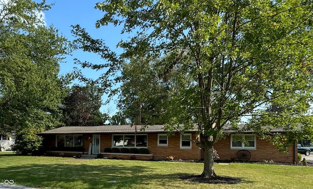 ranch-style home featuring a front lawn