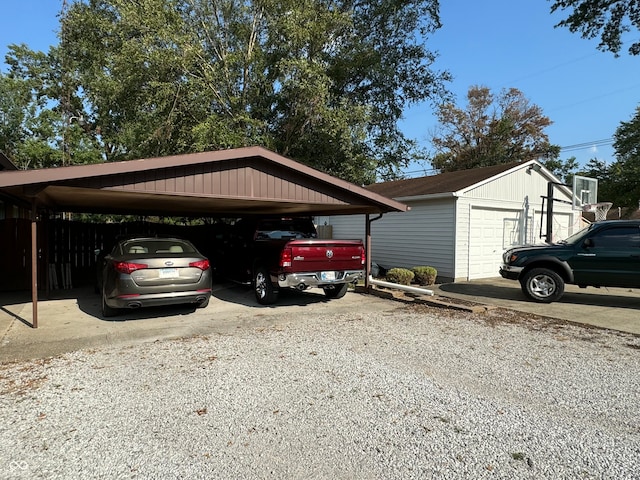 view of vehicle parking with a garage and a carport