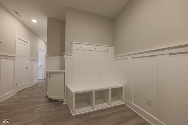 mudroom with dark hardwood / wood-style flooring