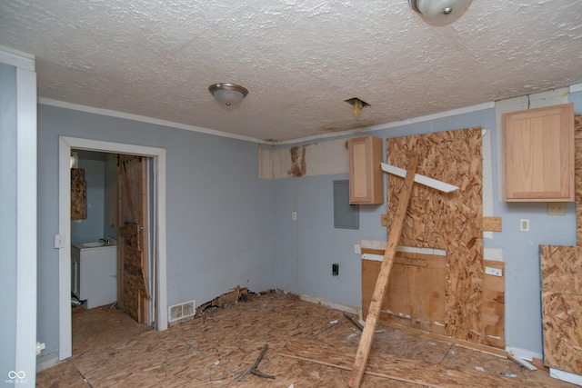 2363 N Gale St, Indianapolis, IN 46218 - below grade area with a textured ceiling and ornamental molding
