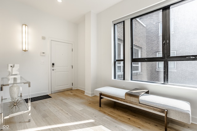 sitting room featuring light hardwood / wood-style flooring