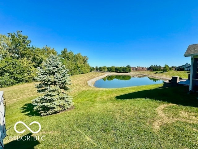 surrounding community with a lawn and a water view