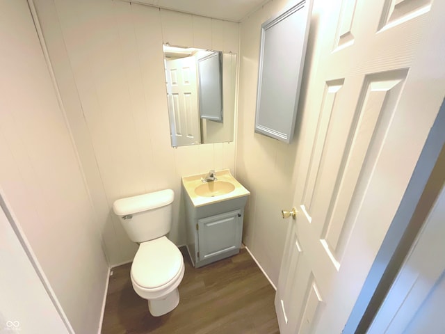 bathroom featuring vanity, toilet, and wood-type flooring