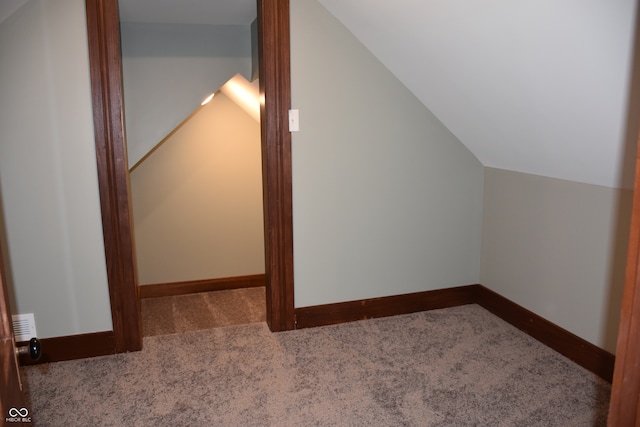 additional living space featuring lofted ceiling and carpet flooring