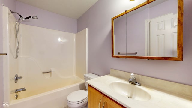 full bathroom with vanity, toilet, and bathing tub / shower combination