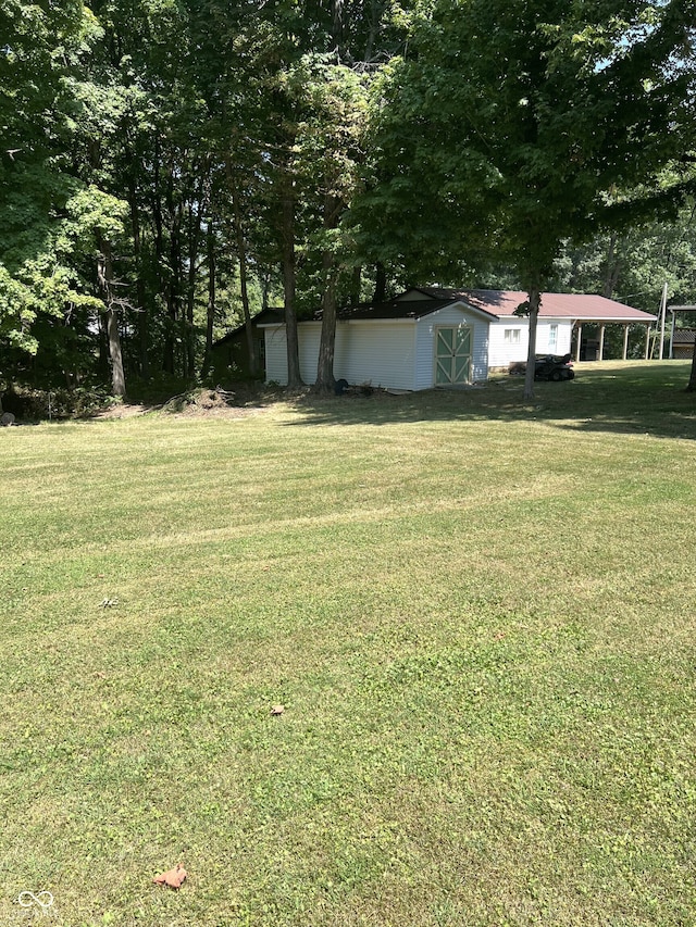 view of yard with a storage shed