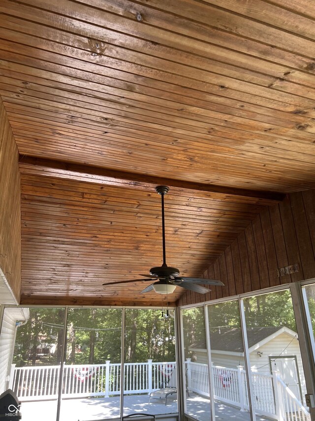 room details with wood ceiling and wood walls