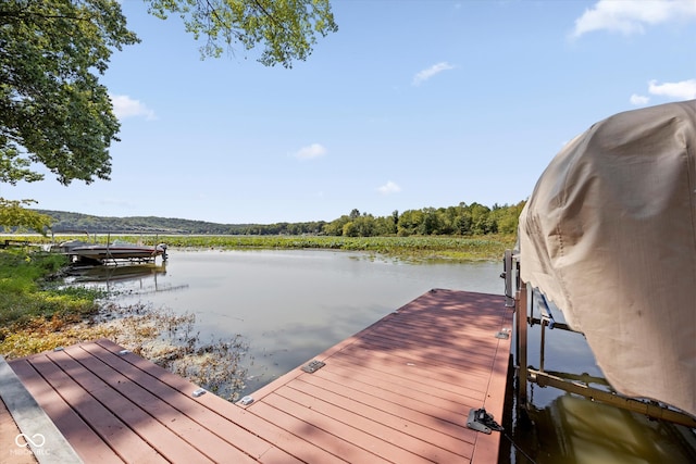 view of dock with a water view