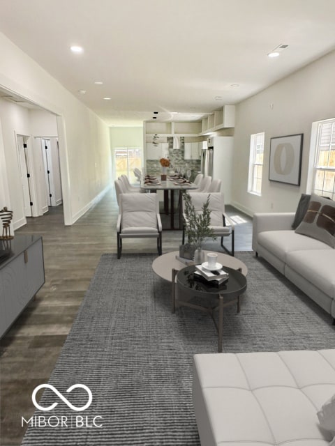 living room featuring dark hardwood / wood-style flooring