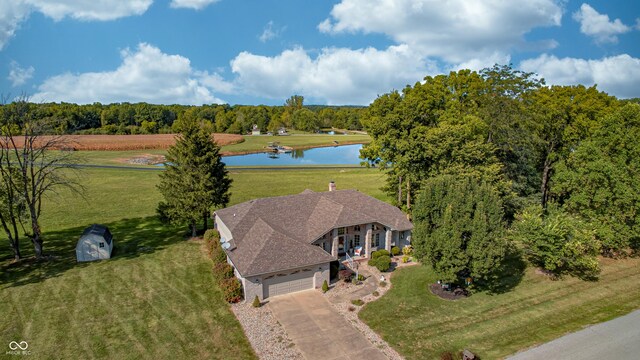 bird's eye view featuring a water view