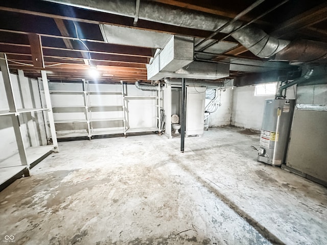 basement featuring gas water heater