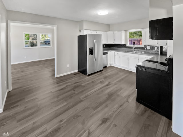 kitchen featuring a wealth of natural light, stainless steel appliances, sink, and dark hardwood / wood-style floors