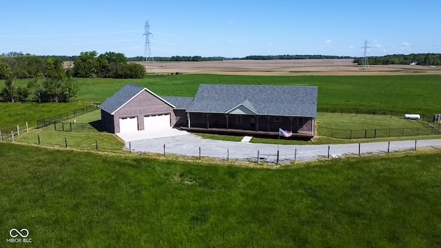 aerial view with a rural view