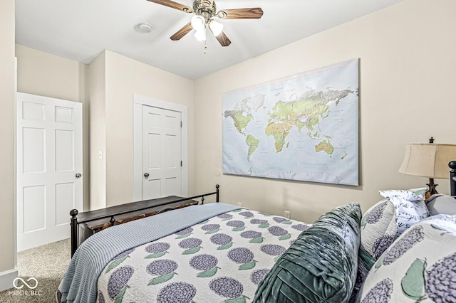 bedroom with carpet floors and ceiling fan