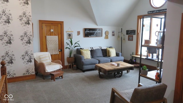 114 N Grant Ave, Crawfordsville, IN 47933 - living area featuring carpet and lofted ceiling