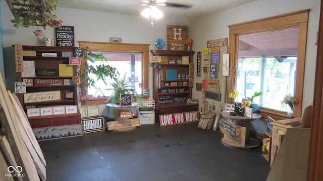 114 N Grant Ave, Crawfordsville, IN 47933 - misc room featuring concrete flooring, a healthy amount of sunlight, and ceiling fan