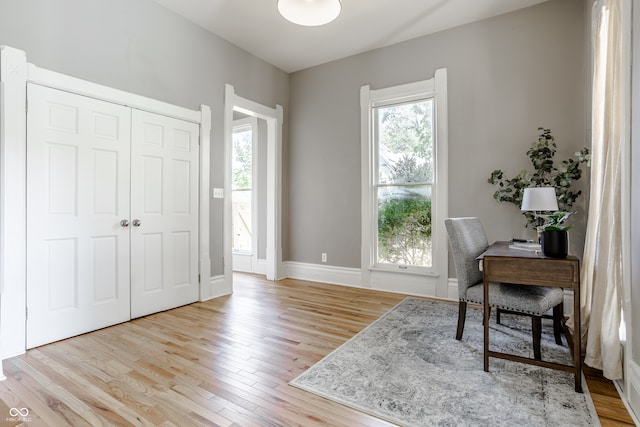 interior space with light hardwood / wood-style flooring